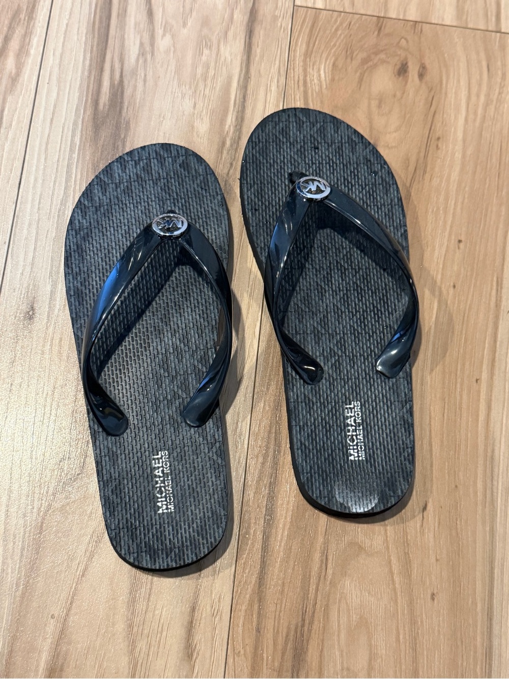 Michael Kors Black Jelly Logo Flip Flops